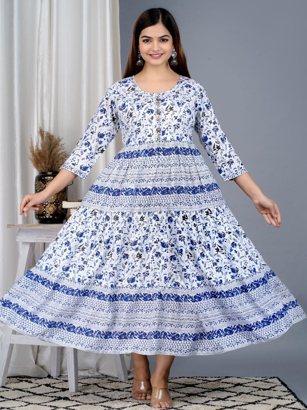 SIPEAK WEAR BETTER Women Blue Anarkali Cotton Wool Kurtas