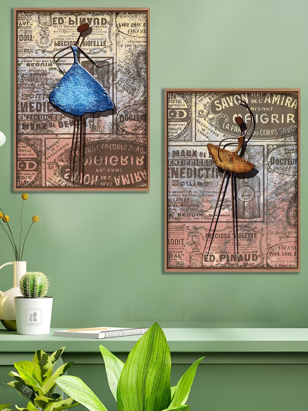 Myntra Elegant Homes Rust & Blue Set of 2 Piece Canvas Abstract Wall Paintings