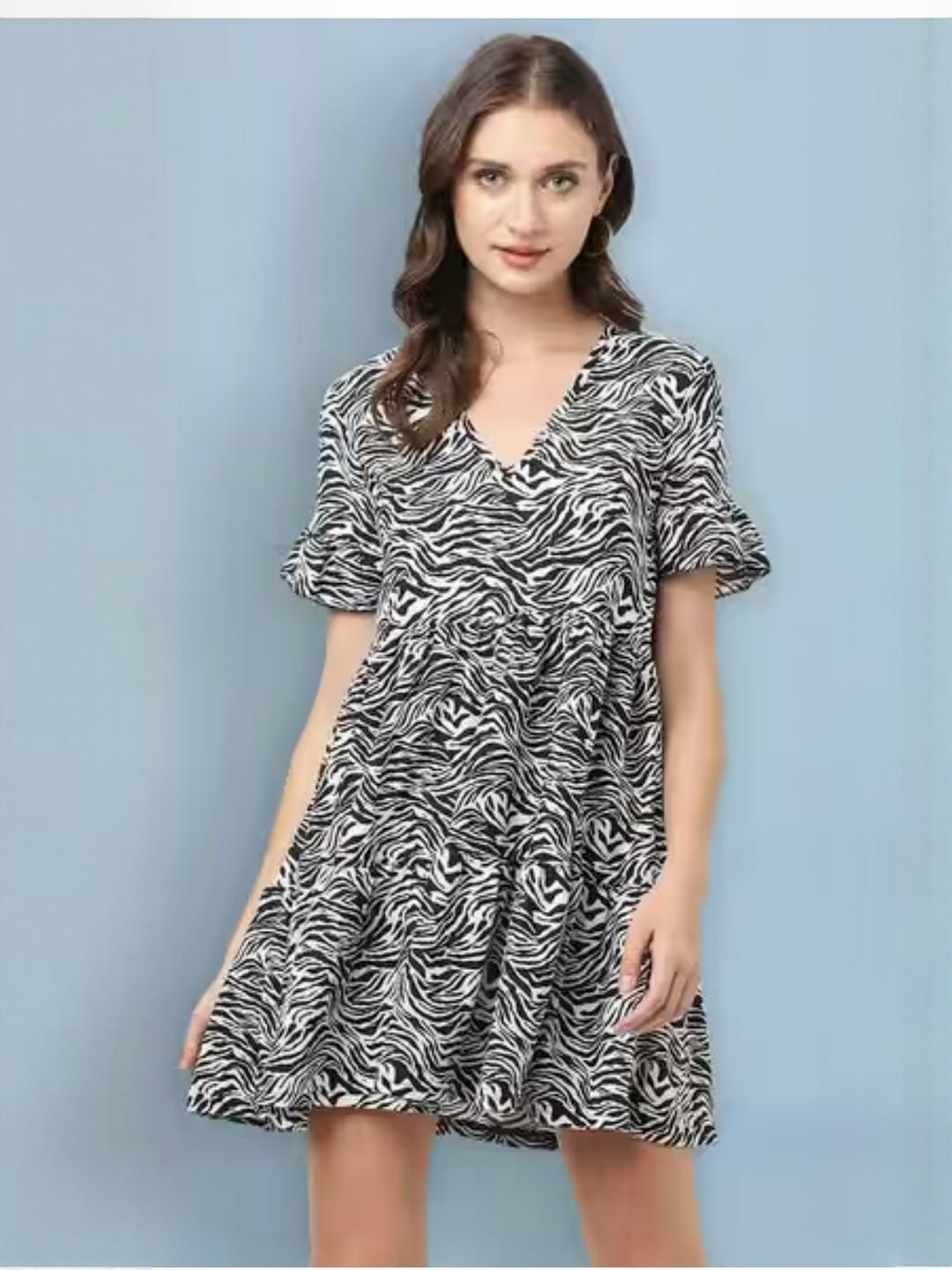TAGVE Black Animal Print Fit & Flare Mini Dress