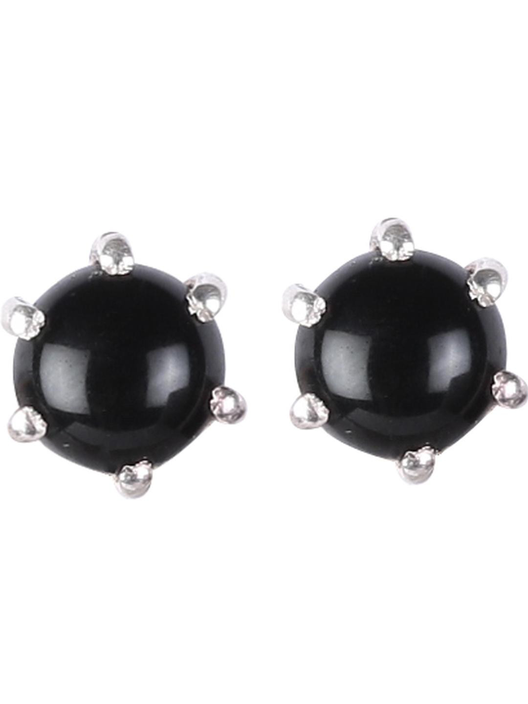 FUSIONARI Women 925 Sterling Silver Black Onyx Studs Earrings