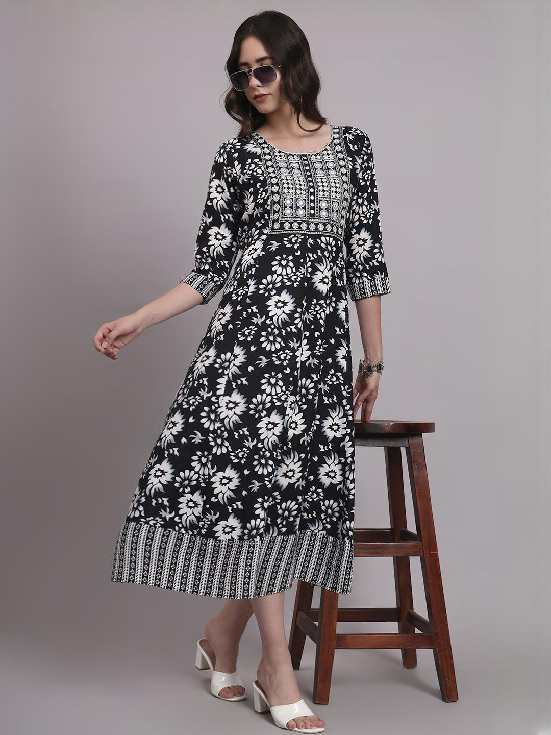 Angkor Women Black  Viscose Rayon Kurtas