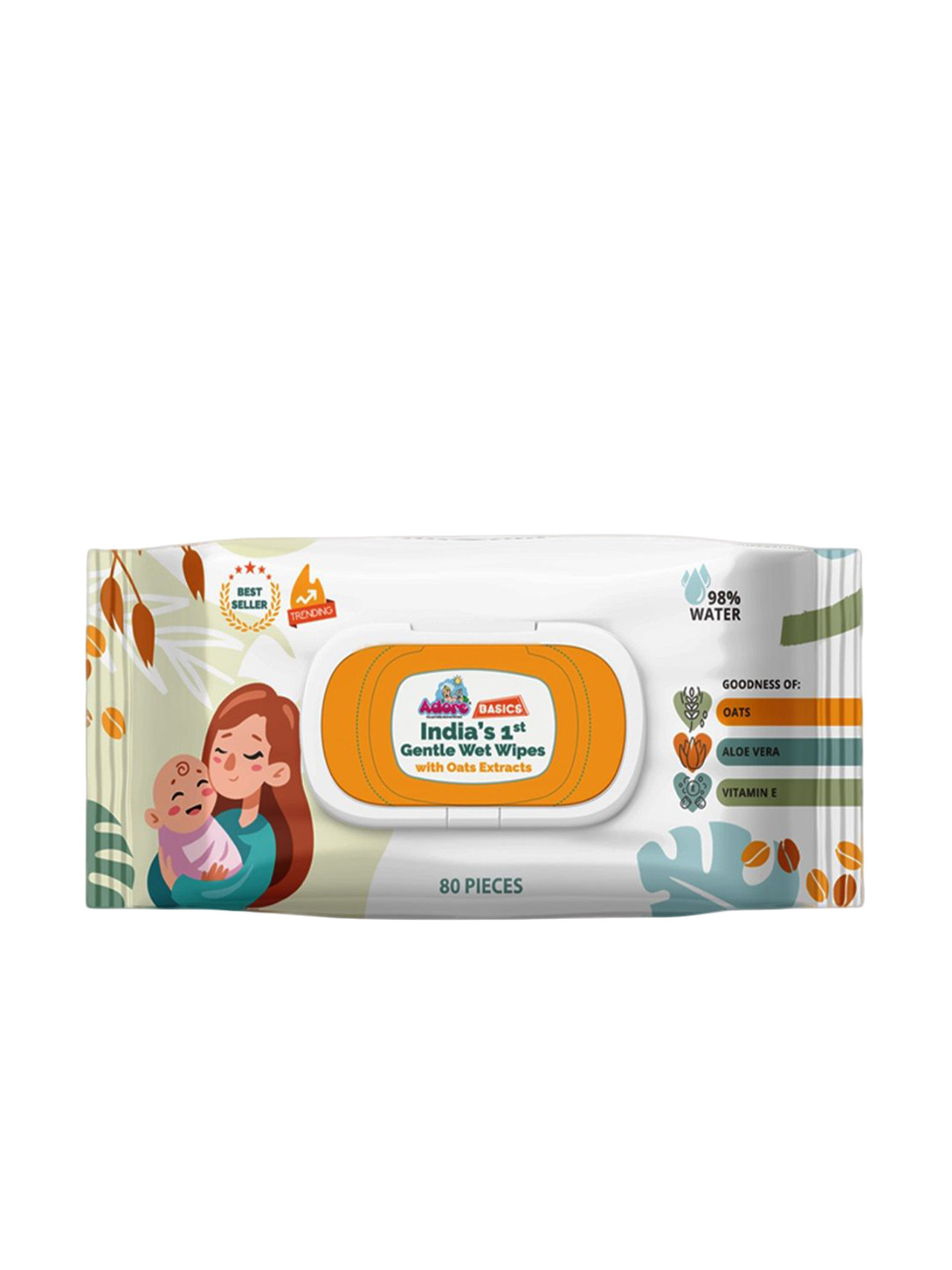 Adore 98% Pure Water Gentle Baby Wipes With Oat Extracts - 80 Pcs