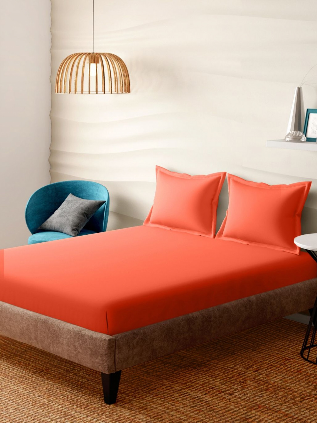 Portico Red 144 TC Bedsheet with 2 Pillow Covers