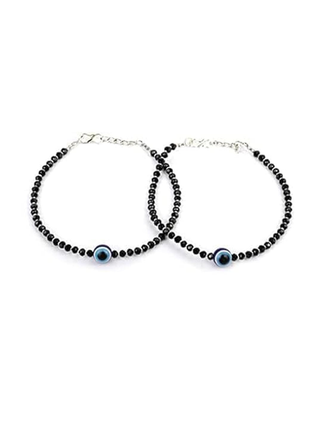 SUSVIJ Set of 2 Unisex Black & Evil Eye Bracelets