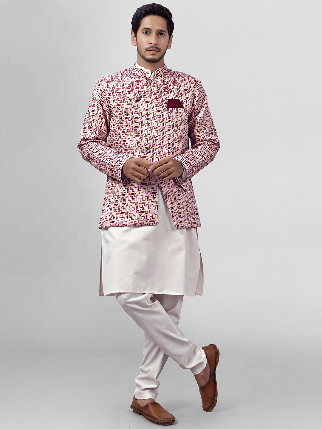 Xepon Printed Mandarin Collar Neck Sherwani Set