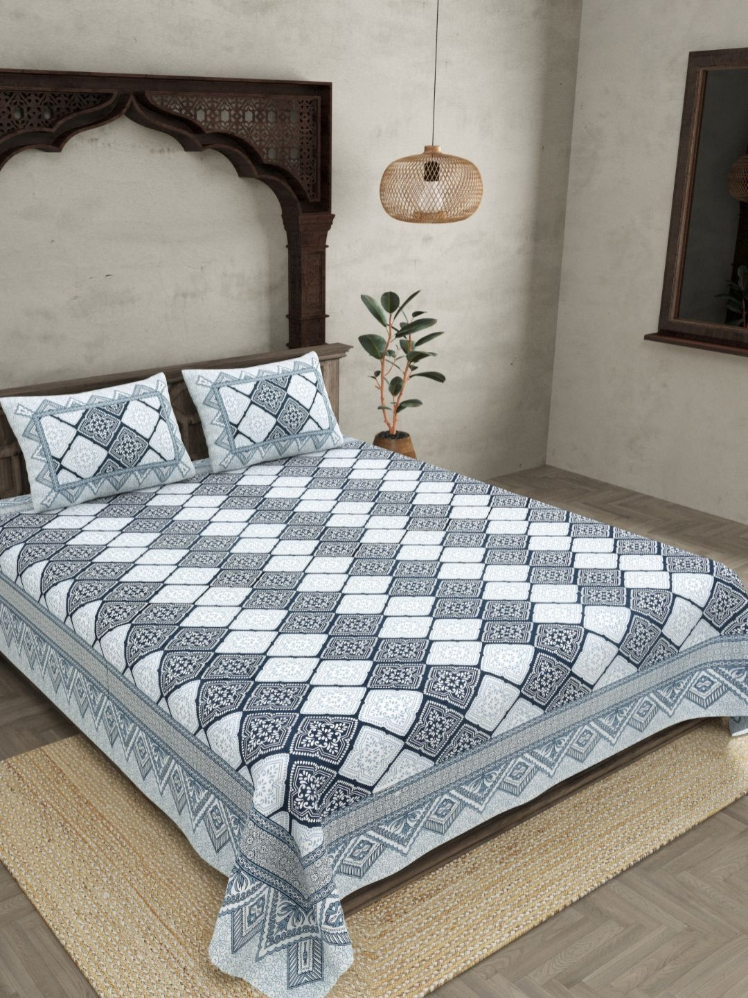 BED-SHEET.COM Jaipur Fabric 180 TC Cotton King Bedsheet with 2 Pillow Covers 274 X 228 CM