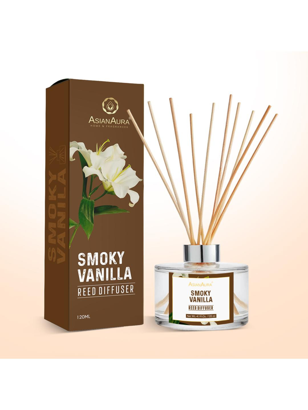 Asian Aura Smoky Vanilla Reed Diffuser Set  Long-Lasting Fragrance (120ml)