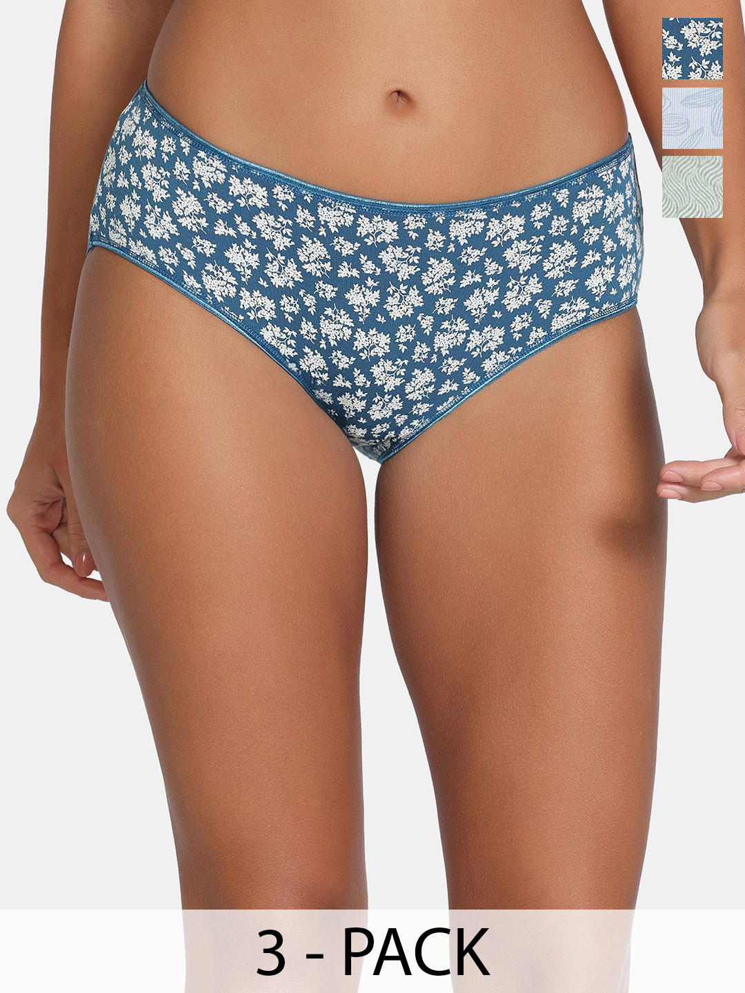 Zivame Pack Of 3 Printed Low Rise Hipster Briefs ZI28CP-PlainAir IbergG Iris B