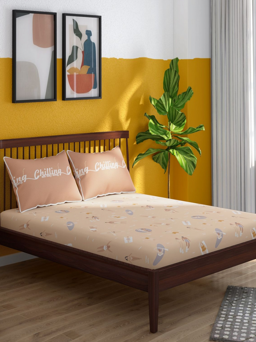 Portico Tagtrend Beige Conversational Printed 164 TC King Bedsheet Set 2.24m x 2.74m