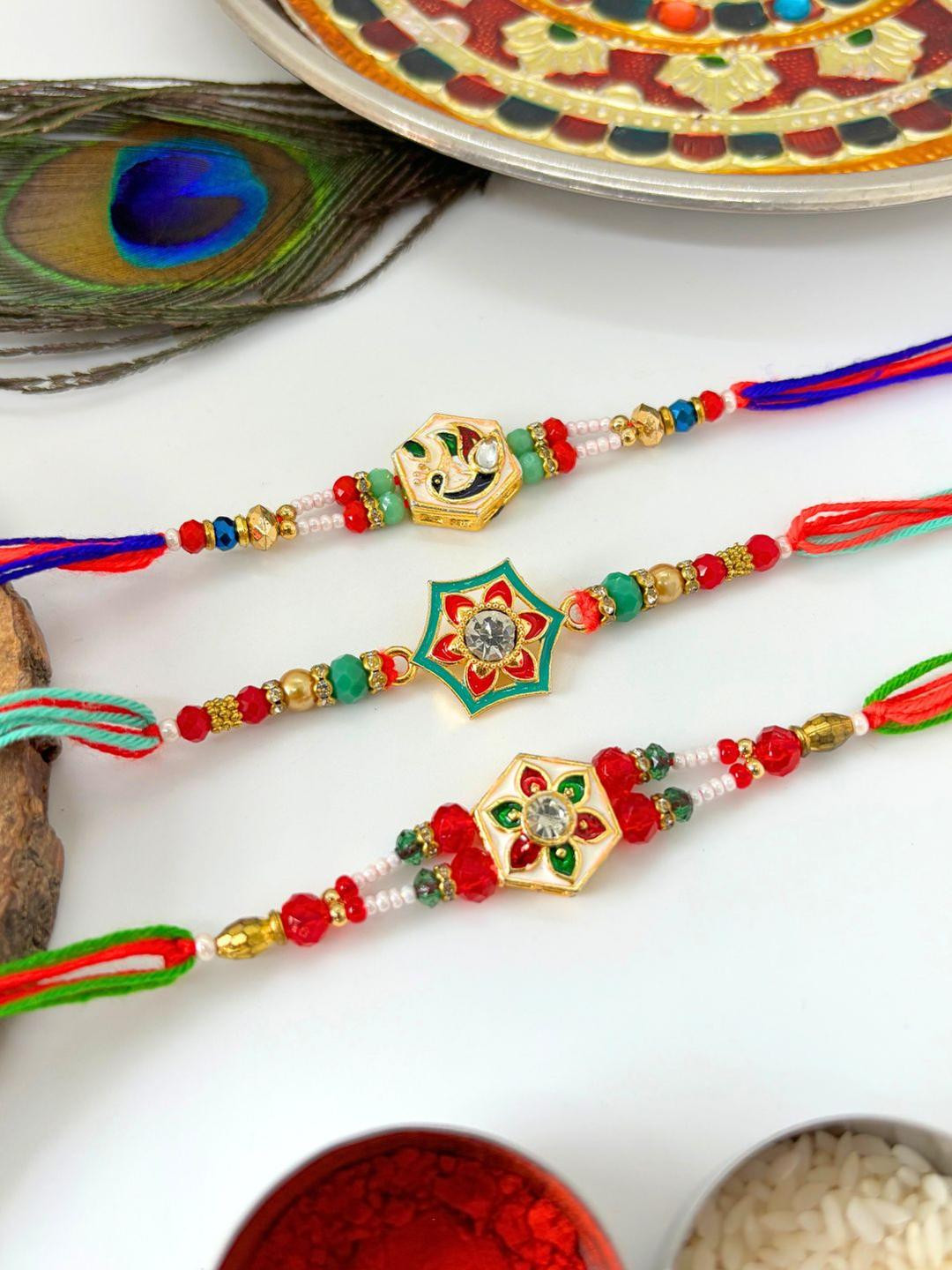 Tipsy closet 3 Pieces Artificial Beads & Stones Wraparound Rakhi