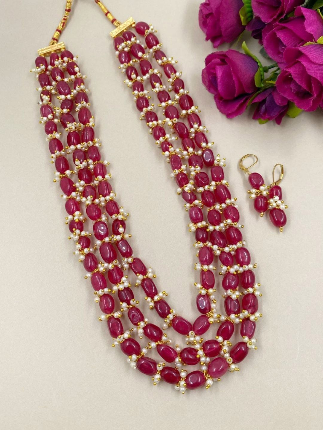 Gehna By  Beadazzled Gemstone Studded & Pearls Beaded layered Statement Necklace