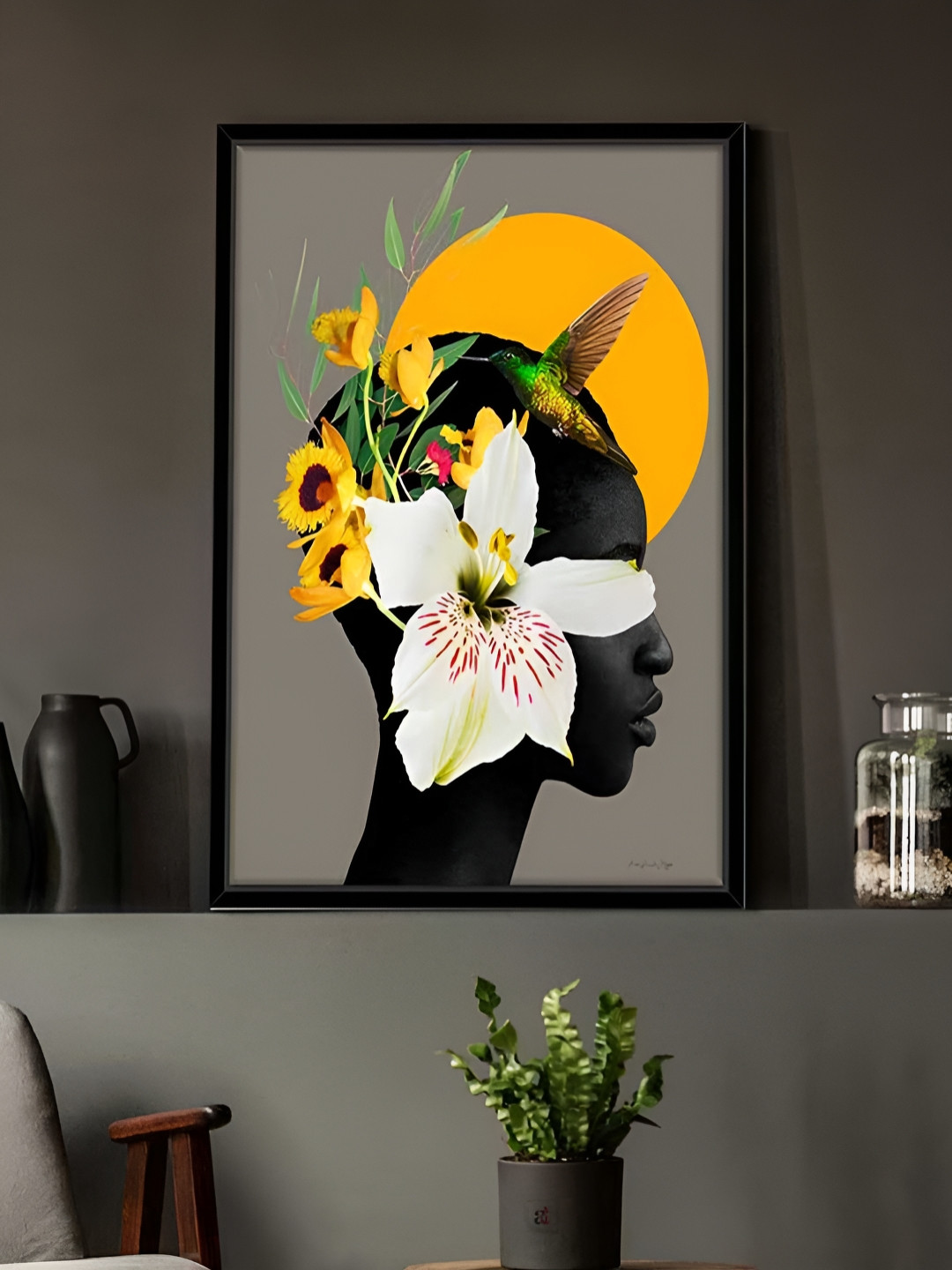 Myntra Elegant Homes Yellow & White Marigold Girl Flower Canvas Wall Art