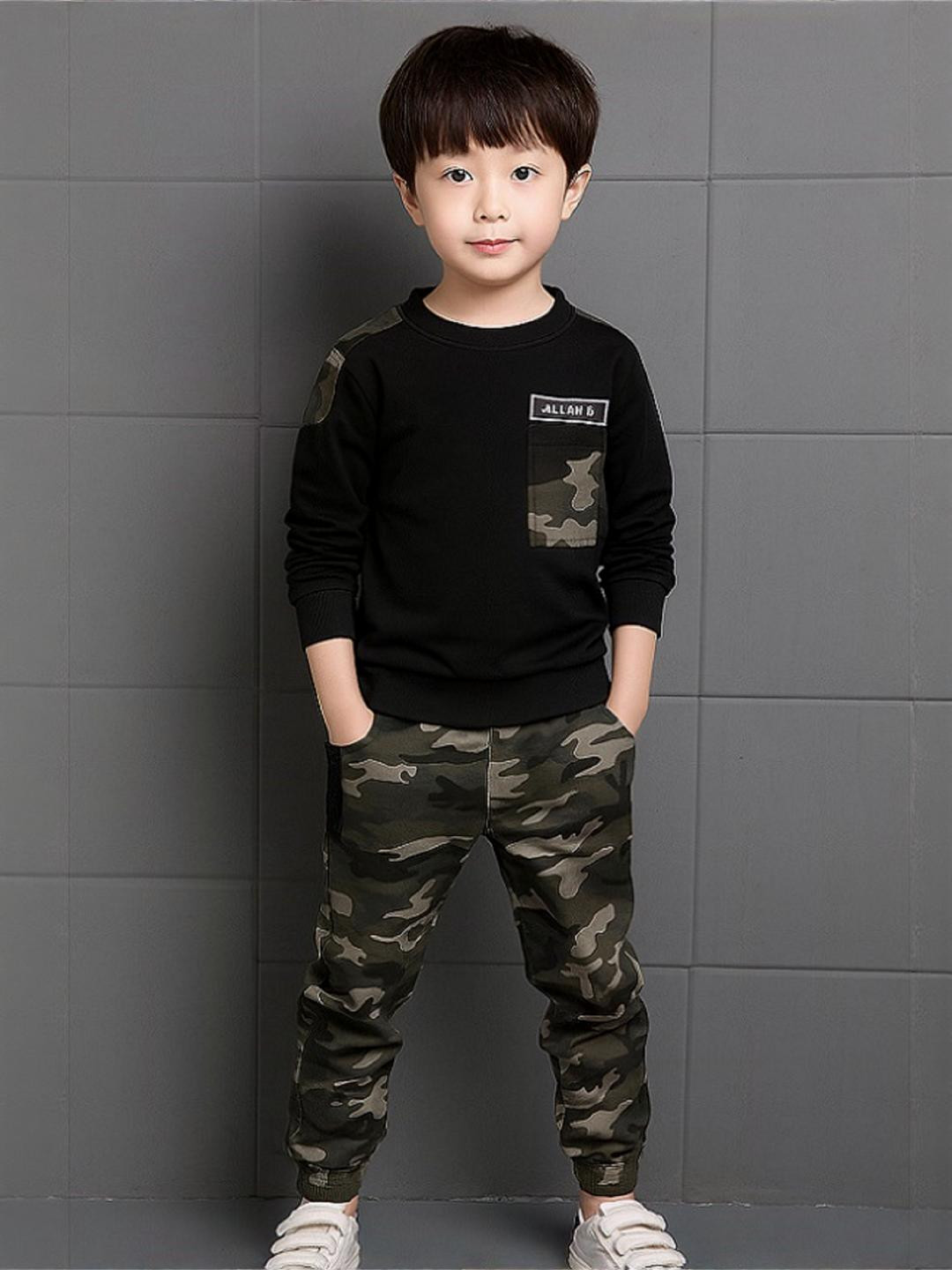 kilimoli Boys Camouflage Printed Track Pant & T-Shirt Set
