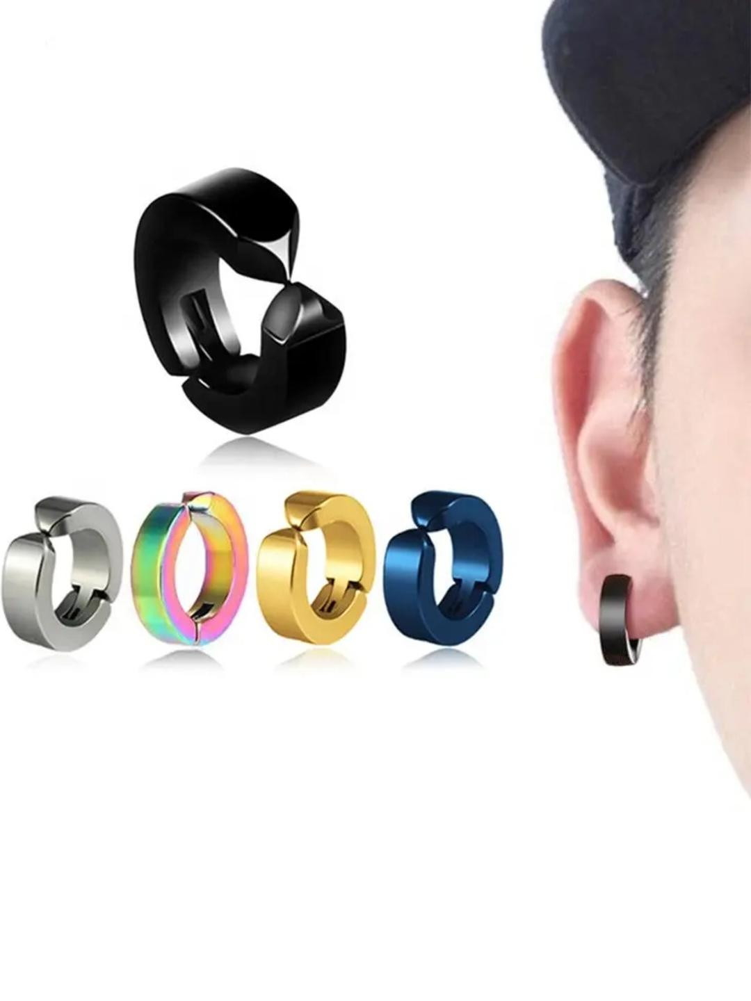 LVISHI Unisex Pack Of 5 Multi Color Solid Stainless Steel Casual Circular Hoop Earrings