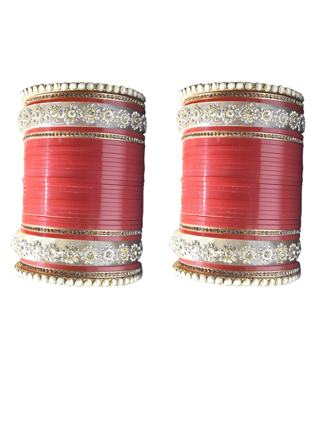 VICONO Set Of 2 Stone-Studded & Beaded Chuda Bangles