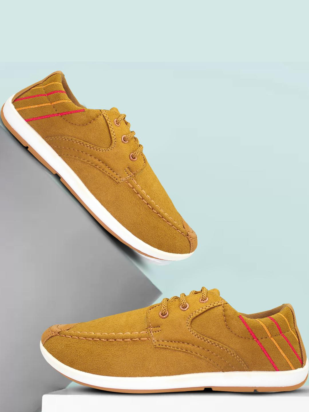 WALKLINE Unisex pair of round toe tan casual shoes