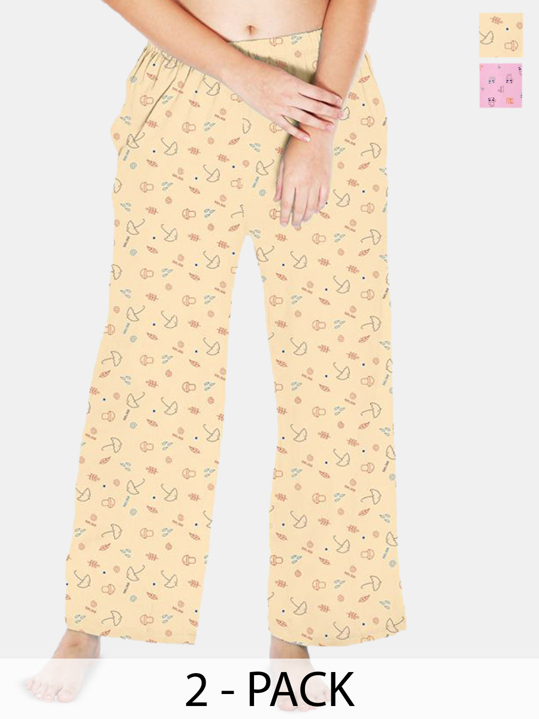 Selsia Women Pack Of 2 Printed Pure Cotton Straight Lounge Pants