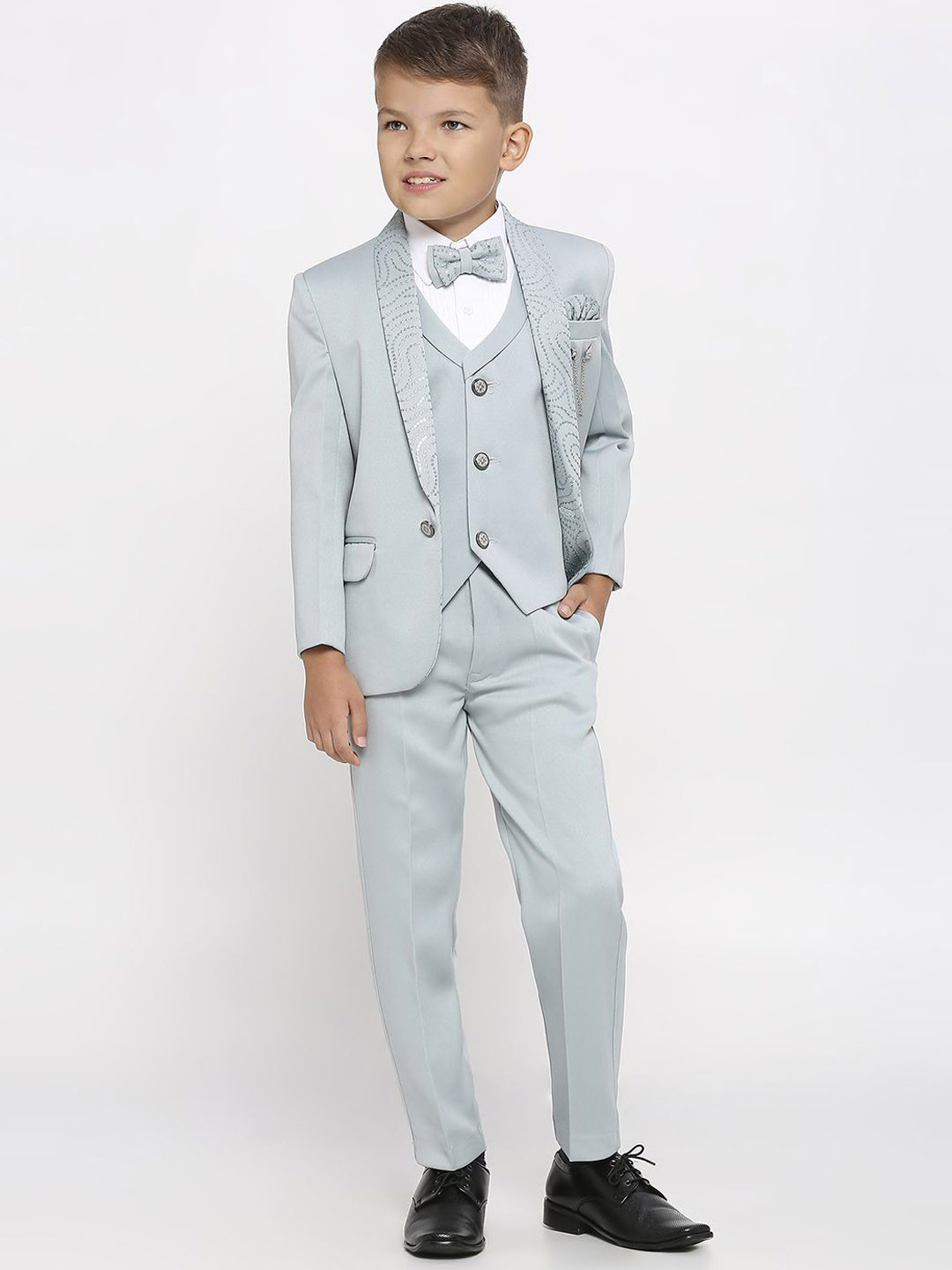 YK Boys Full Sleeves Sequins 5-Piece Party Suit