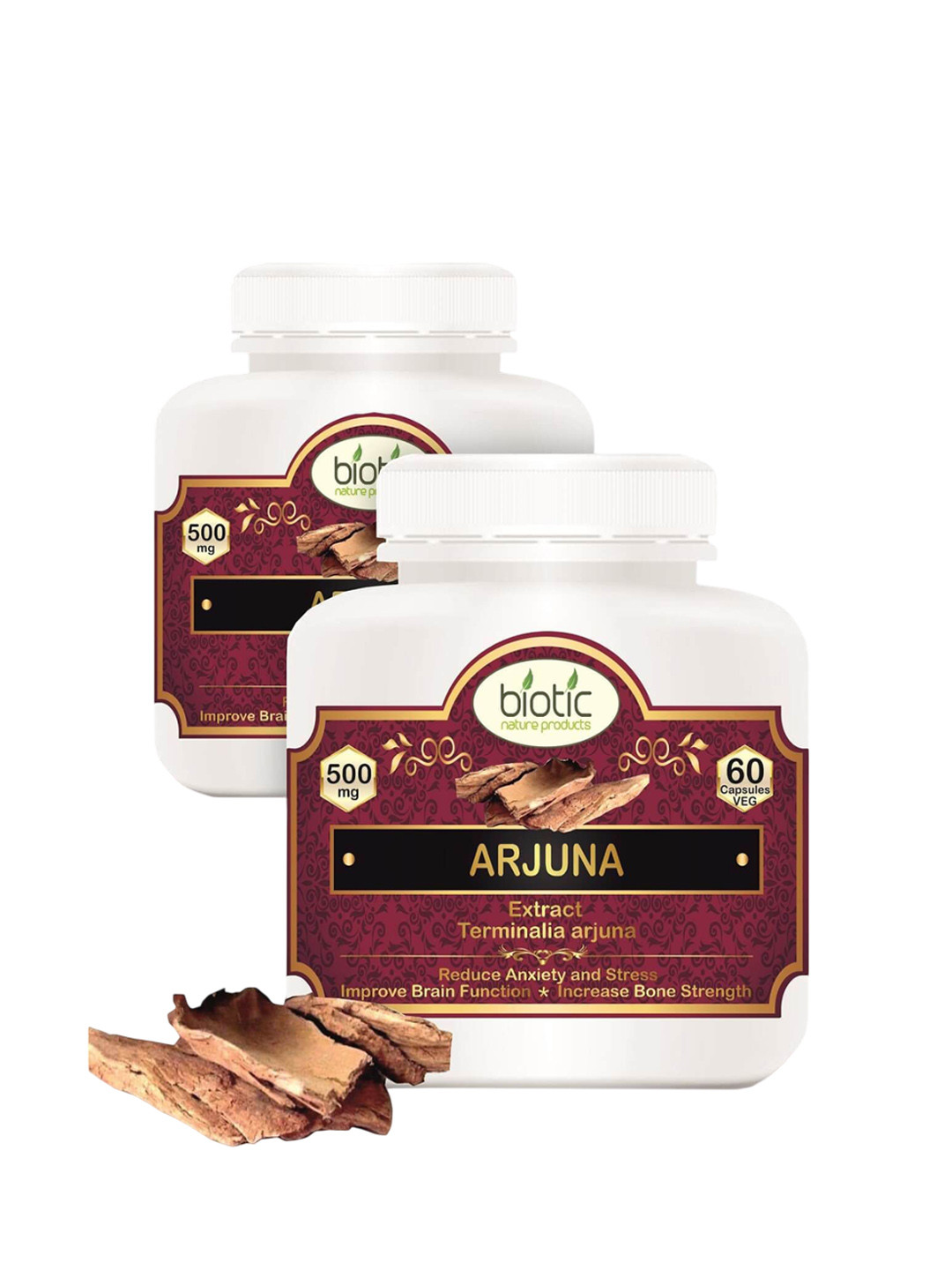 Biotic Set Of 2 Arjuna 500mg Capsules - 60 Capsules Each