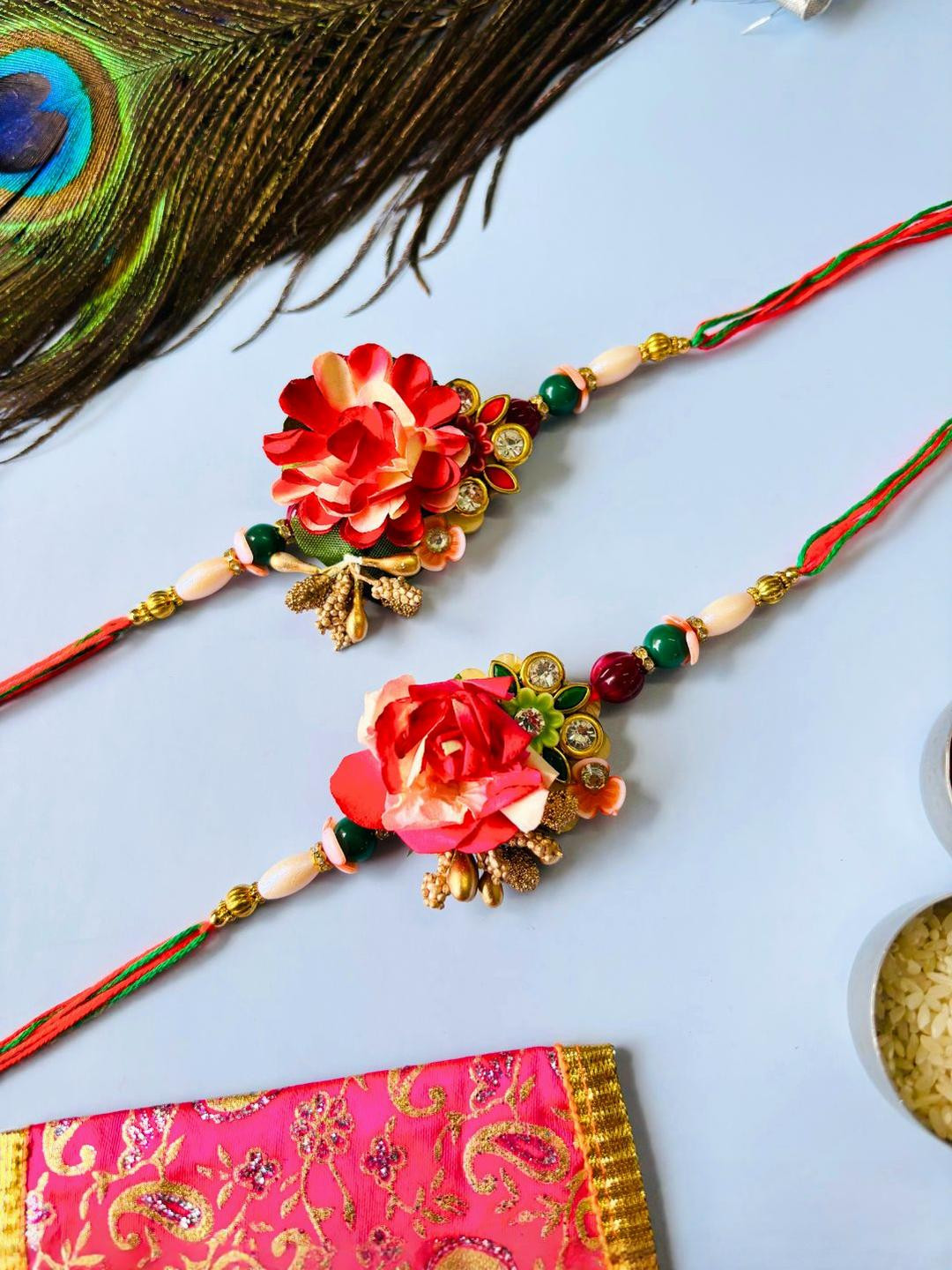 Anouk Set of 2 Floral Handmade Rakhi Set