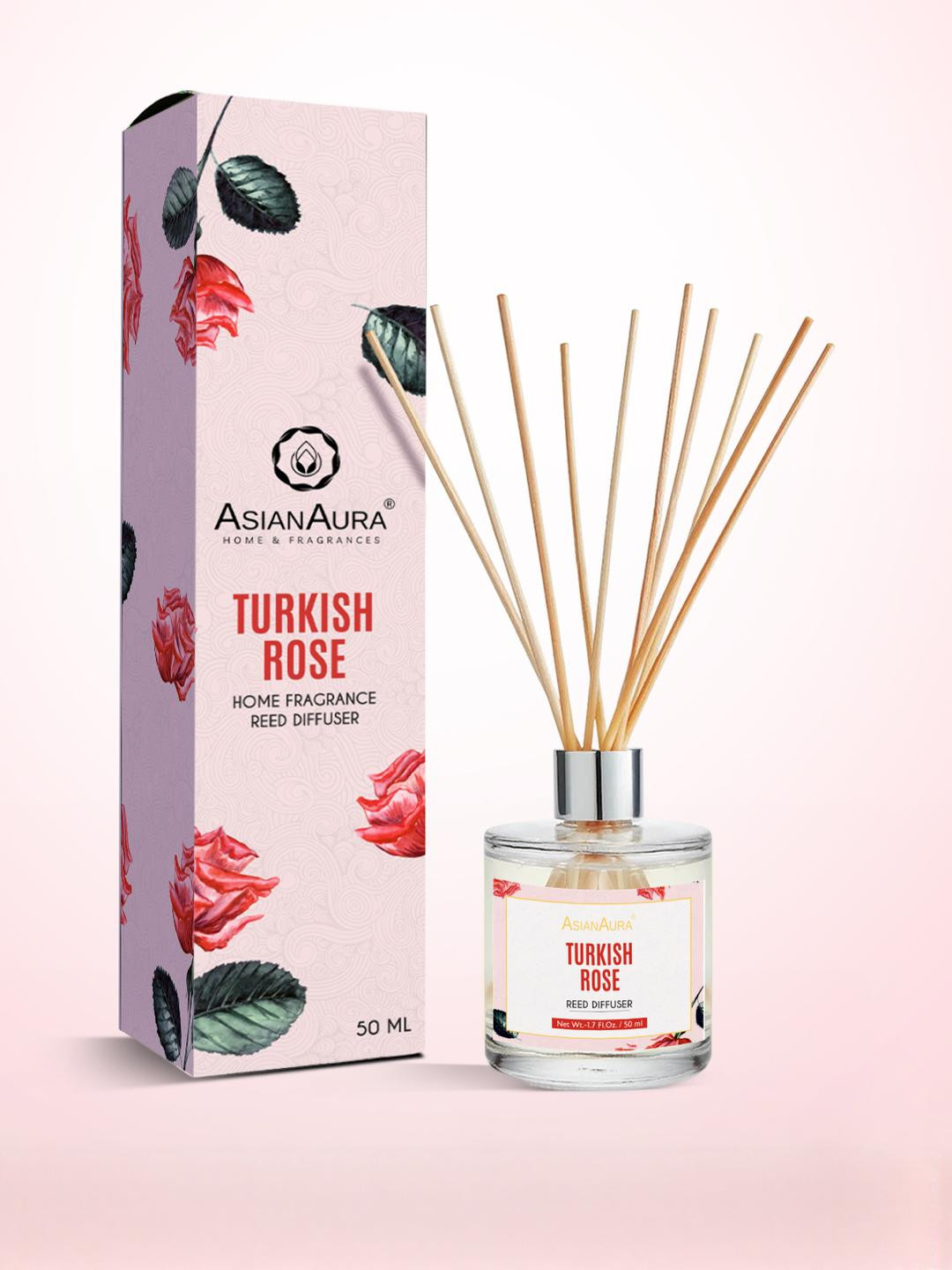 Asian Aura Turkish Rose Reed Diffuser Set  Long-Lasting Fragrance (50ml)