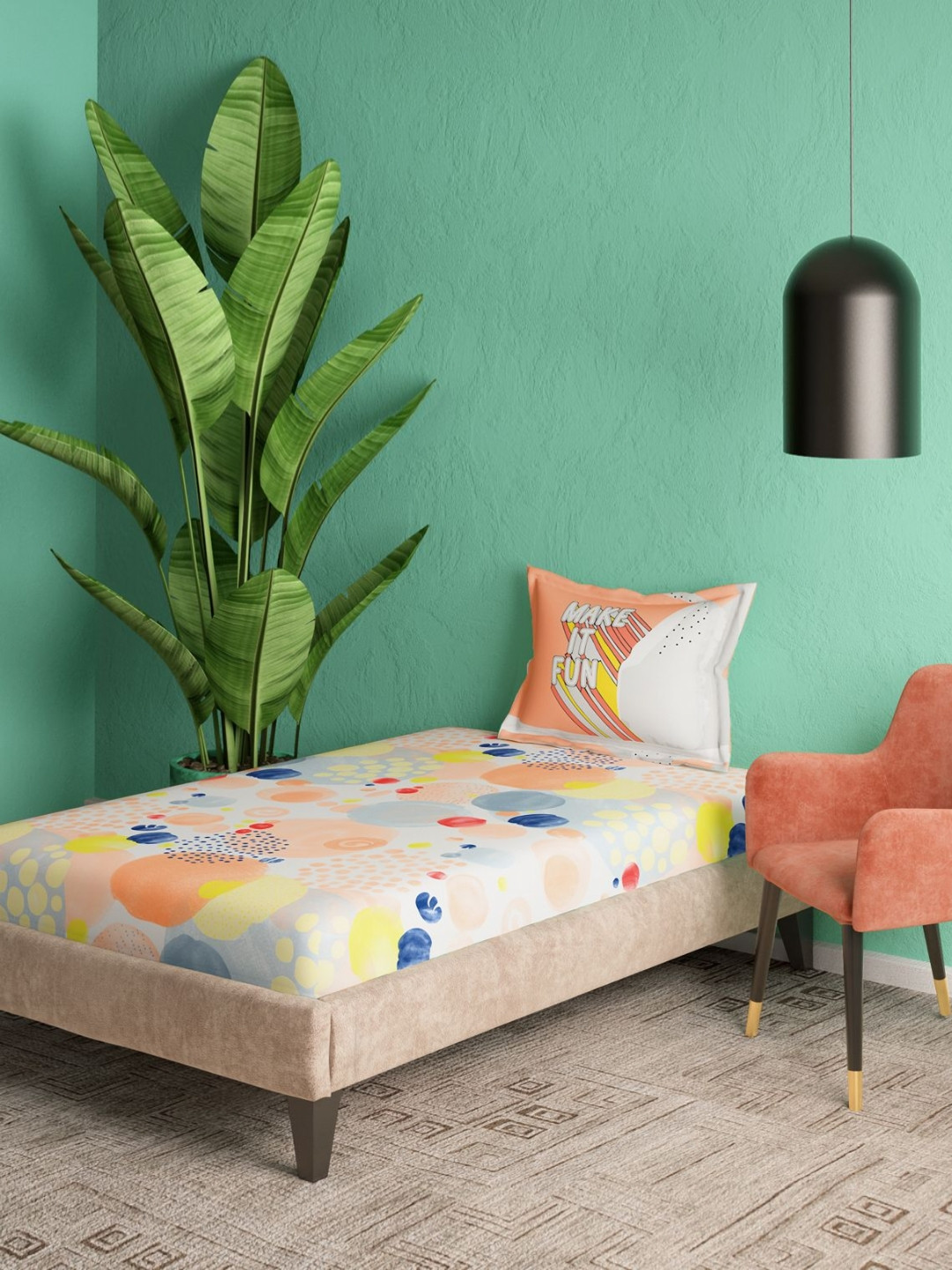 Portico Liberty Threads White Printed Cotton 144 TC Single BedsheetnSet 1.50m x 2.24m