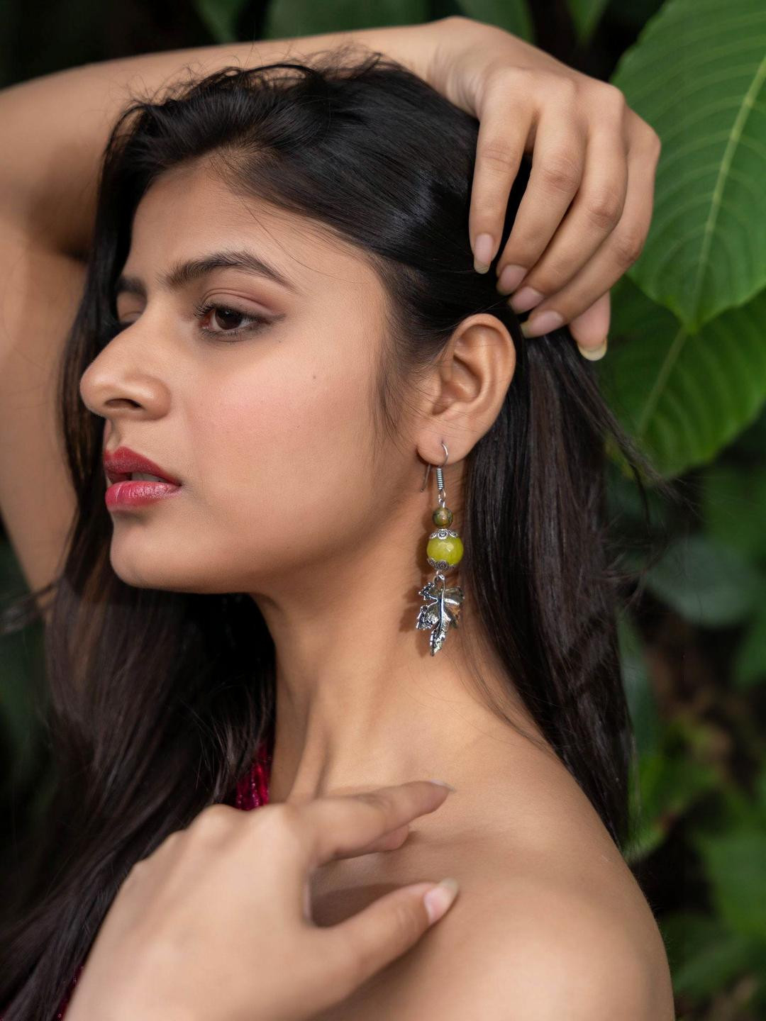 Green Agate Leaf Earrings