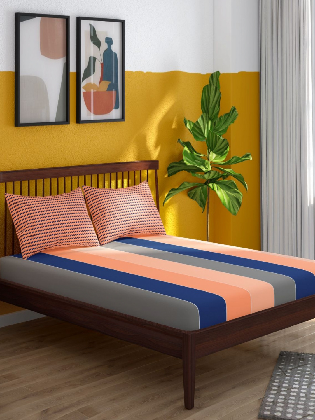 Portico Tagtrend Peach-Coloured Abstract Cotton 144TC Double King Bedsheet Set-2.24mx2.74m