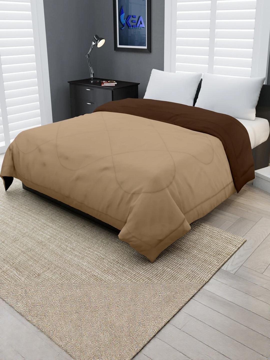Doristyle Brown 250 GSM Checked Microfiber Single Bed Comforter