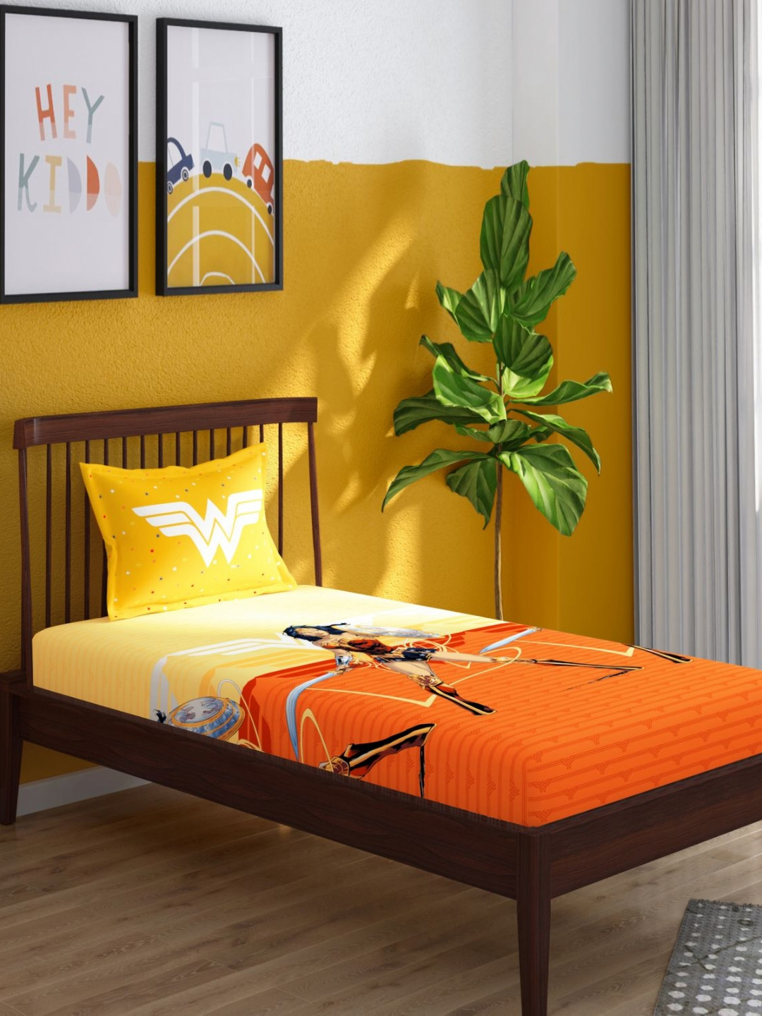 Portico Authentica Yellow Conversational Cotton 152 TC Single Bedsheet Set-1.50 m X 2.24 m