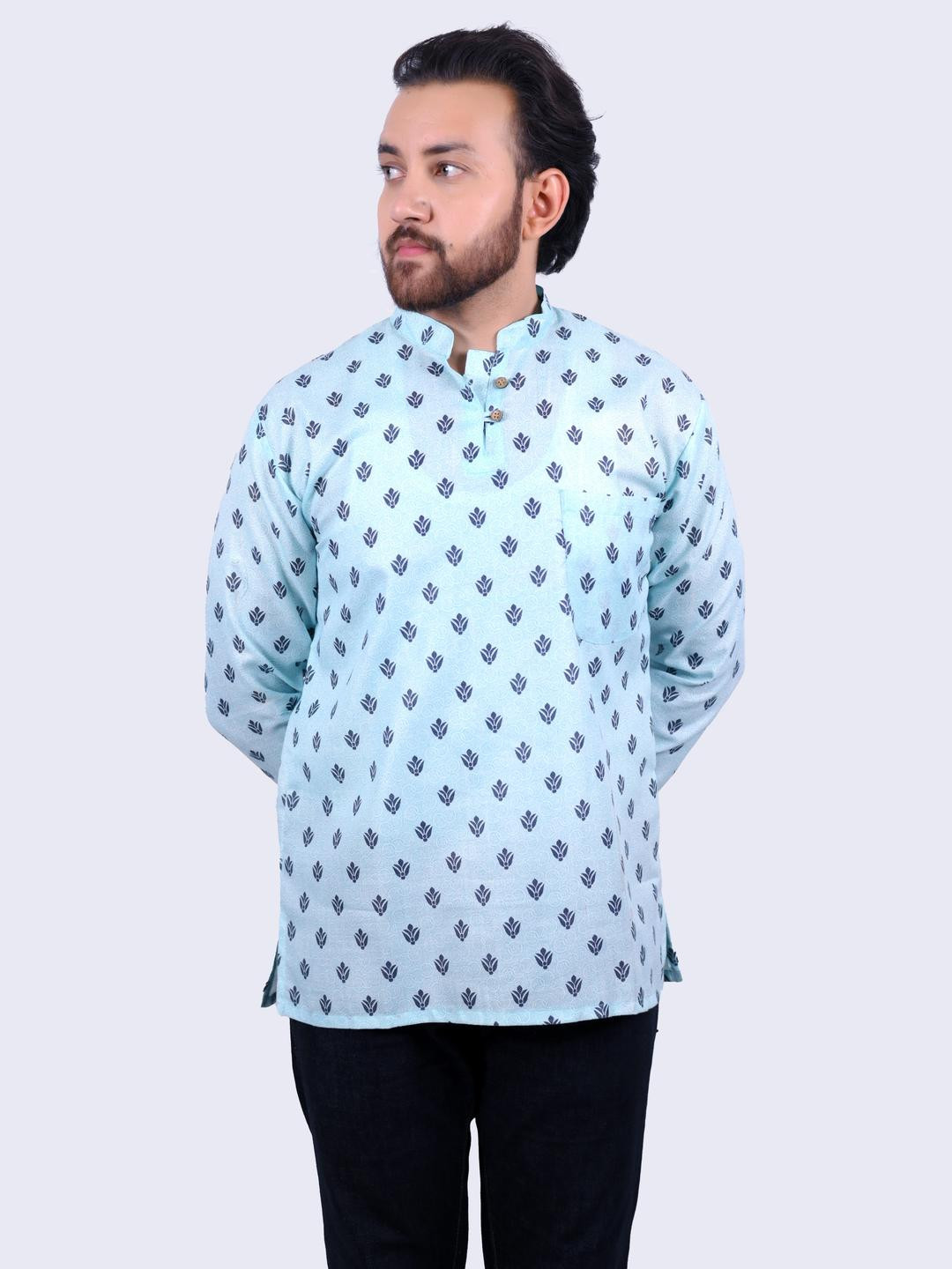 Mens short casual comfortable printed Blue Kurta 36