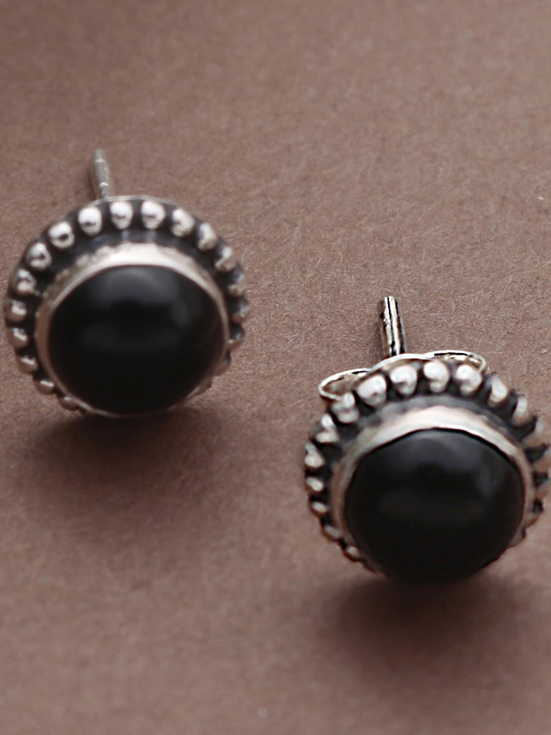 FUSIONARI 925 Sterling Silver Onyx Stud Earrings