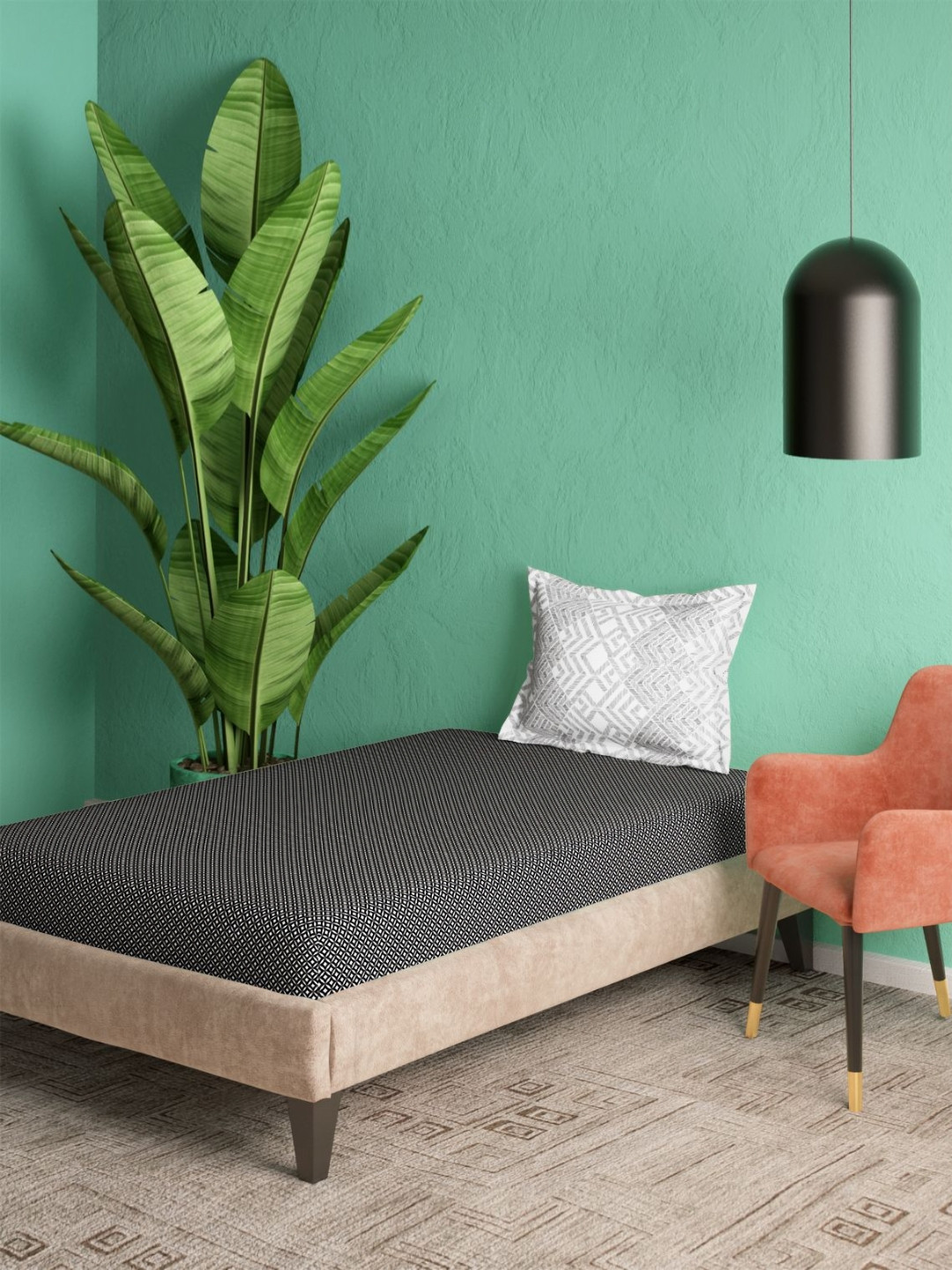 Portico Noir Harmony Black Abstract Cotton 144 TC Single Bedsheet Set-1.50 m X 2.24 m