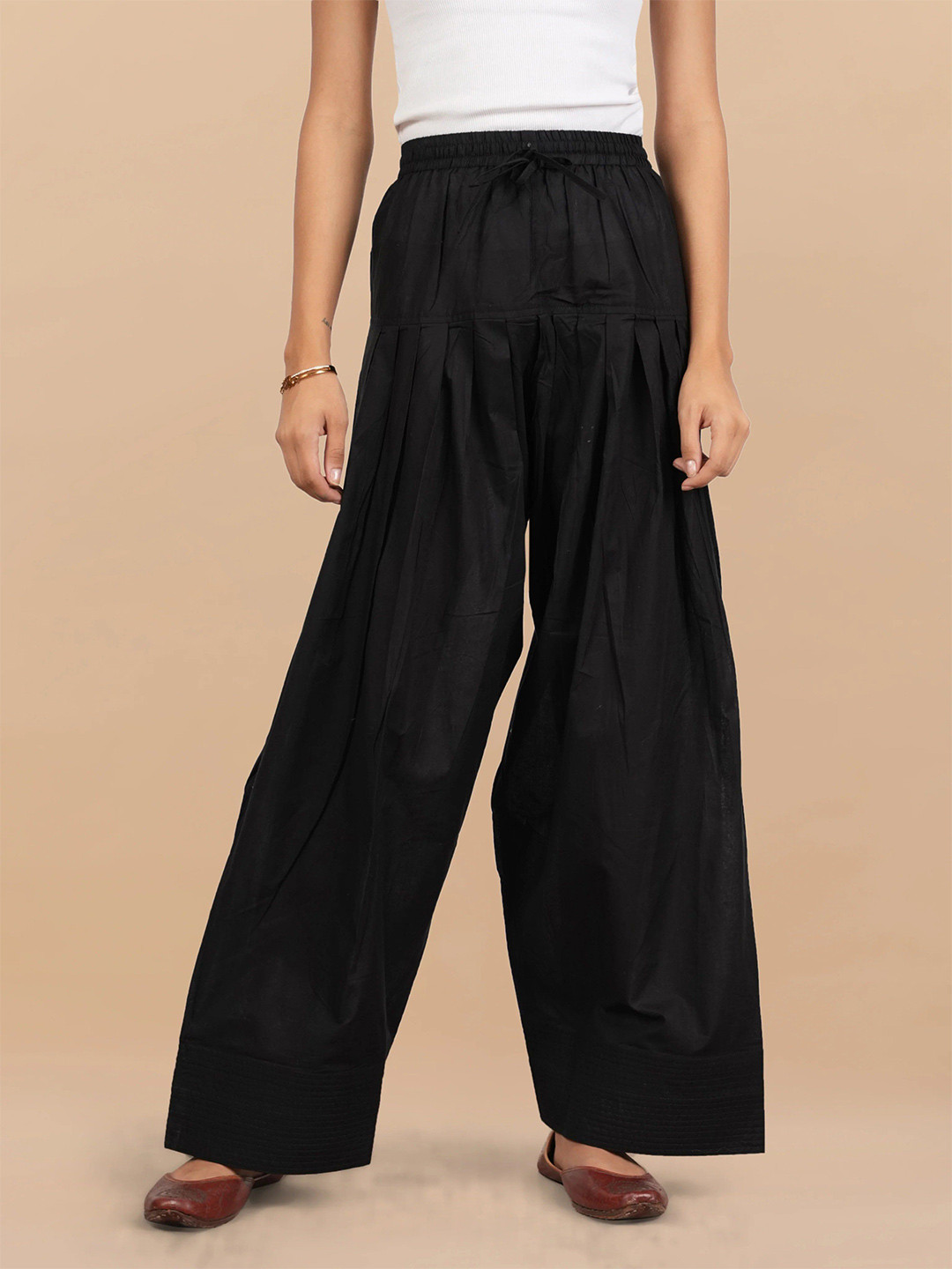 HOUSE OF KARI Women Regular Fit Mid-Rise Black Farsi Cotton Trousers