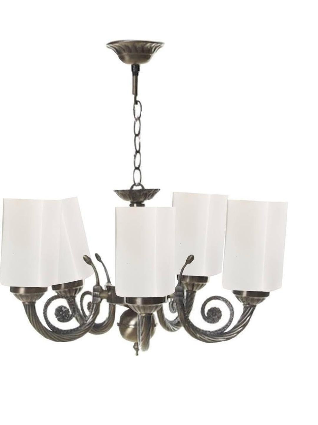 Somil Antique 5-Light Chandelier with Glass Shades, White Lighting Effect, Metal Fitting. LED Compatible. Dia: 42 X 42 X 100 Cm.