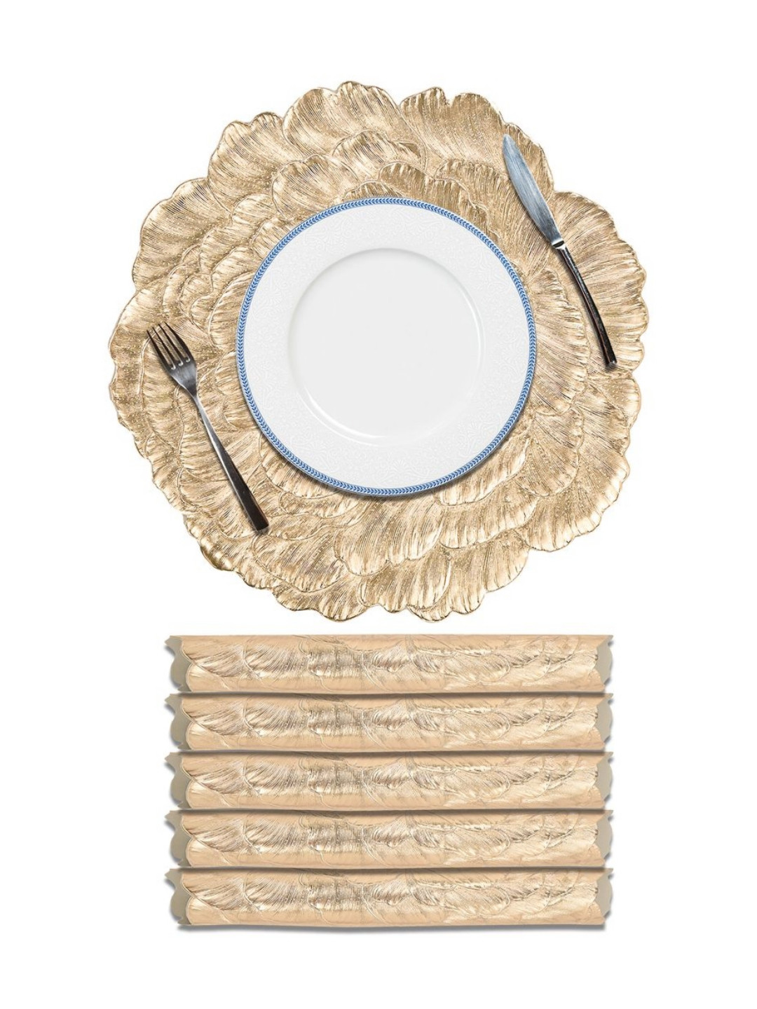 Aura 6-Pcs Textured Heat-Resistant Round Table Placemats