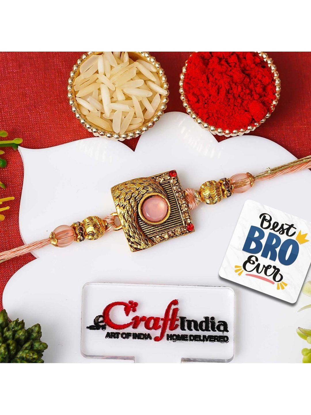 eCraftIndia Pearl-Studded Rakhi With Roli Rice & Best Bro Ever Fridge Magnet