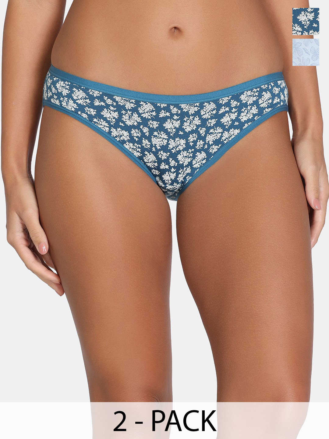 Zivame Pack Of 2 Printed Low-Rise Hipster Briefs ZI28D9-PlainAir InkB