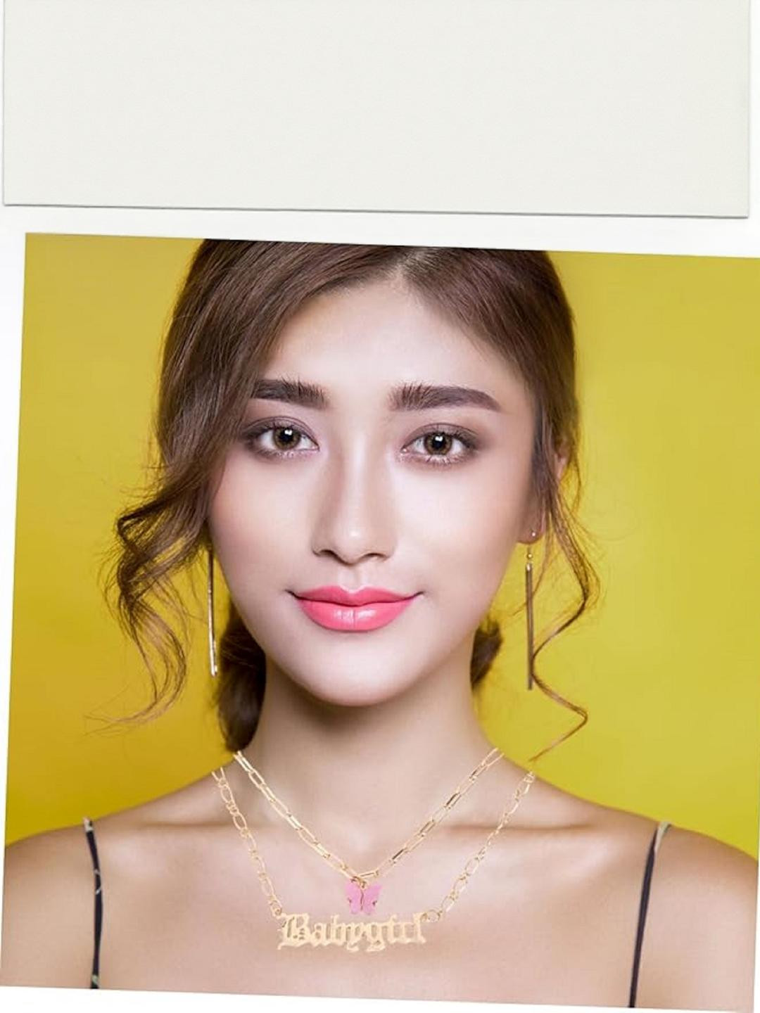 DressBerry Pink Butterfly and Babygirl Word Gold-Plated Layered Necklace