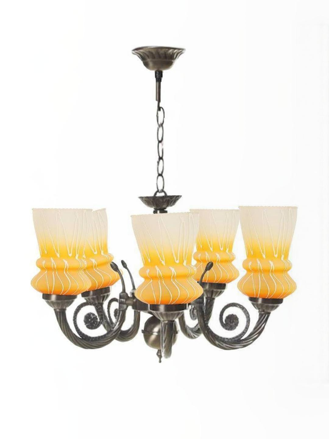 Somil Antique 5-Light Chandelier with Glass Shades, Yellow and White and Lighting Effect, Metal Fitting. LED Compatible. Dia: 42 X 42 X 100 Cm.