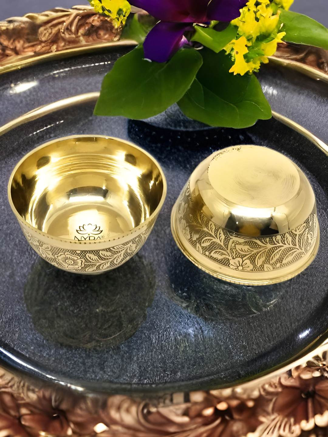 Nyra Kitchenware Gold-Toned 2 Pieces Brass Dishwasher Safe Dip Bowl