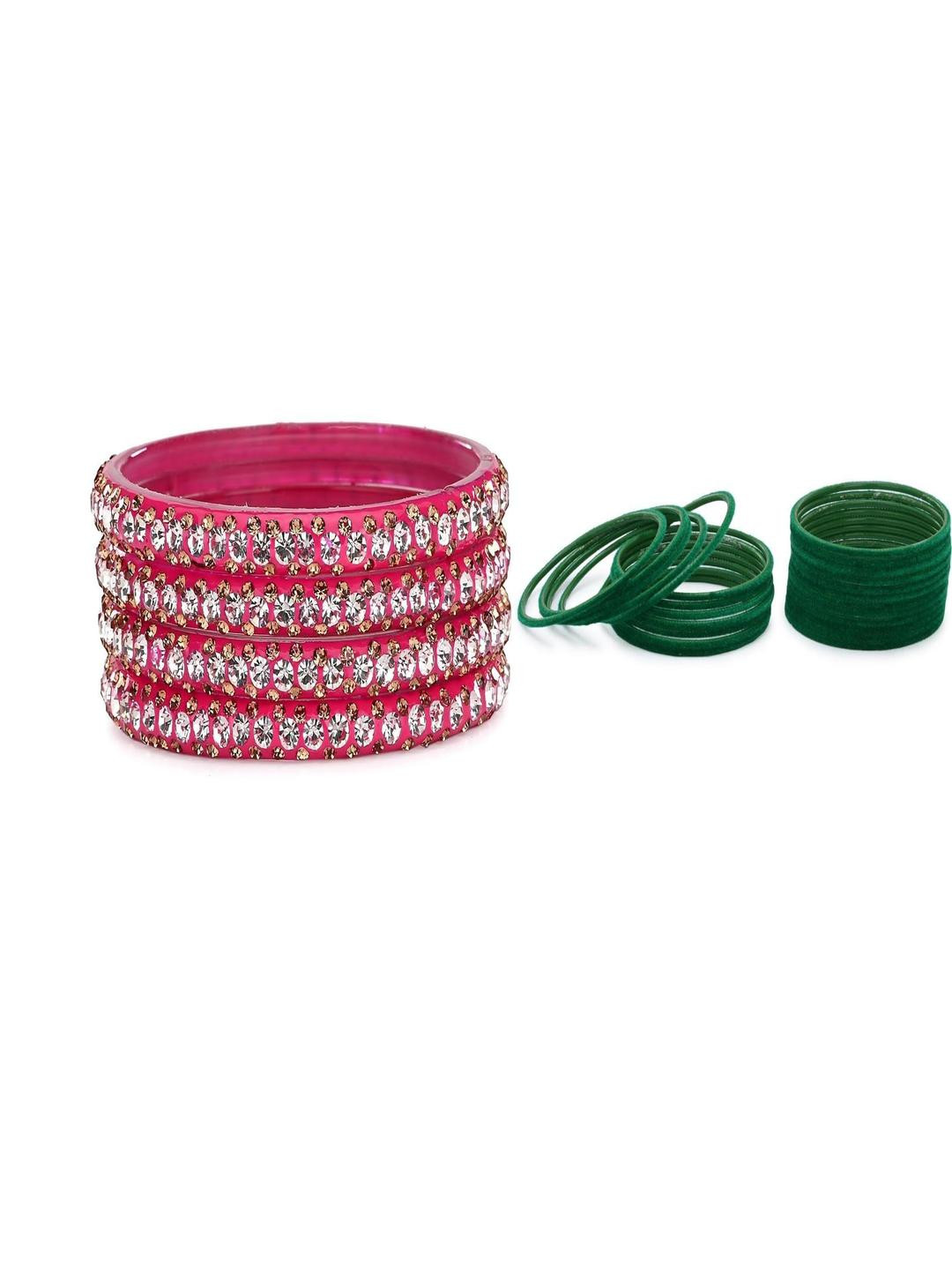 SOMIL Set Of 28 Pink Alloy Artificial Stones and Beads Antique Bangles