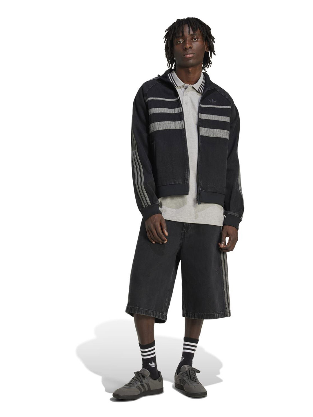 ADIDAS Originals Men Striped Long Sleeve Front-Open Cotton Sweatshirt