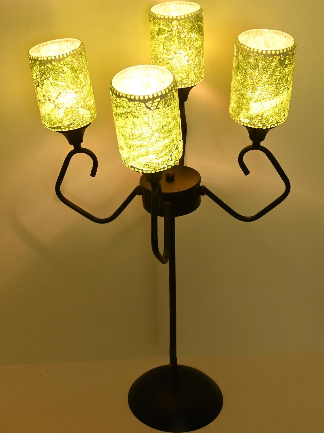 SOMIL Green and Black Metal Base and Four Designer Glass Shade Modern Floor Lamp