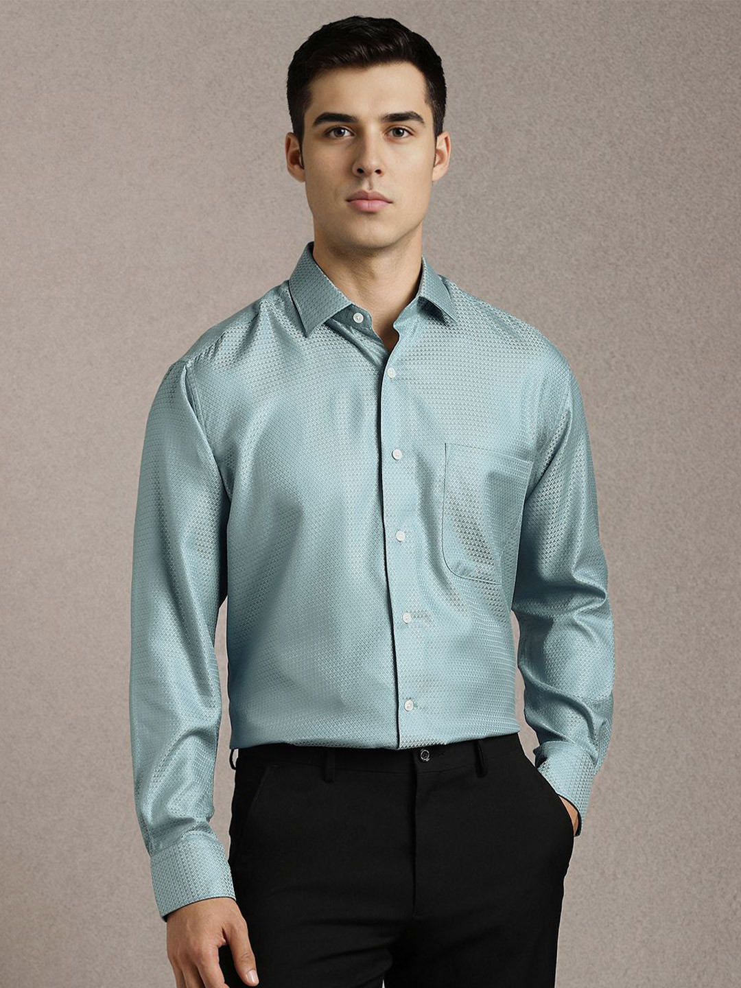 Luxure by Louis Philippe Textured Regular Fit Cotton Silk Formal Shirt