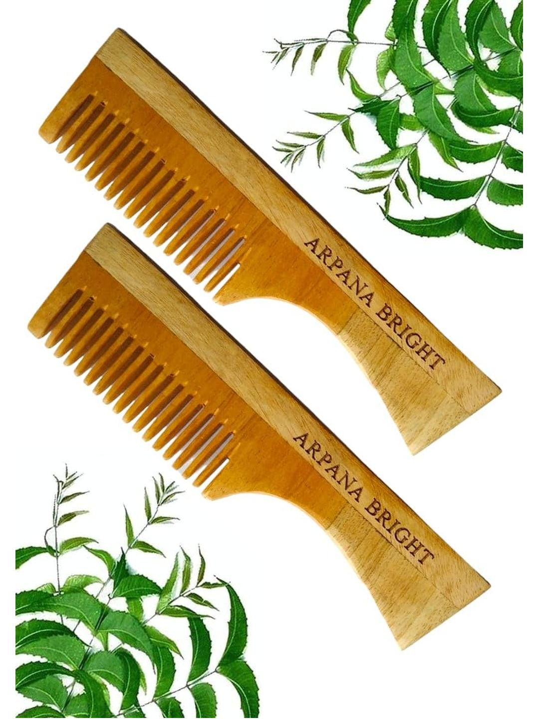 Neem Wooden Handle Comb Pack of 2  Growth, Hairfall, Dandruff, Frizz Control