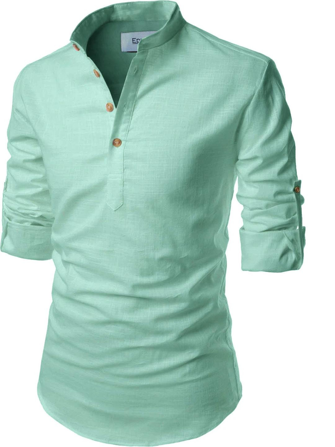 Edin Men Green A-Line Blended Kurtas