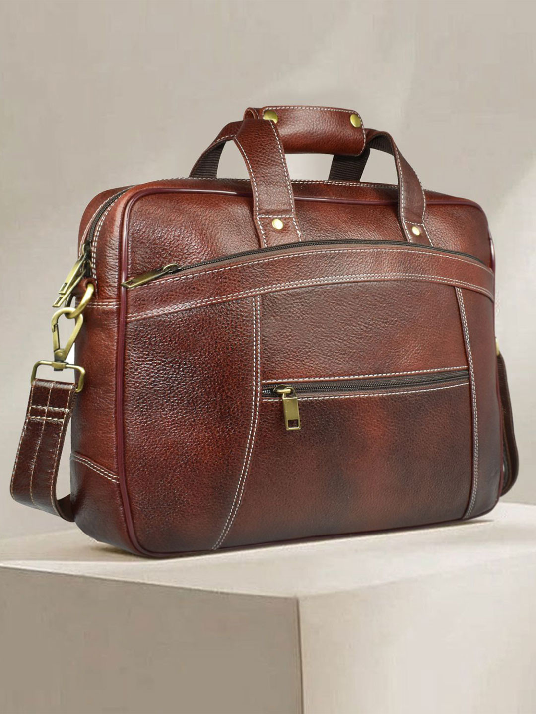 Ajanta Men Genuine Leather with Adjustable Shoulder Strap Laptop Bag