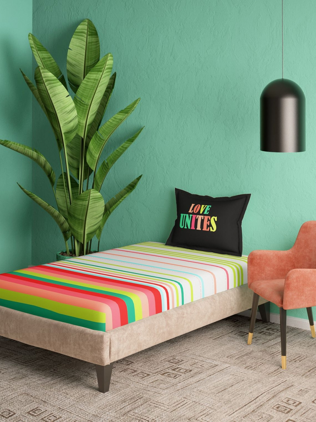 Portico Liberty Threads White Striped Cotton 144 TC Single Bedsheet Set 2.24 m x 1.5 m