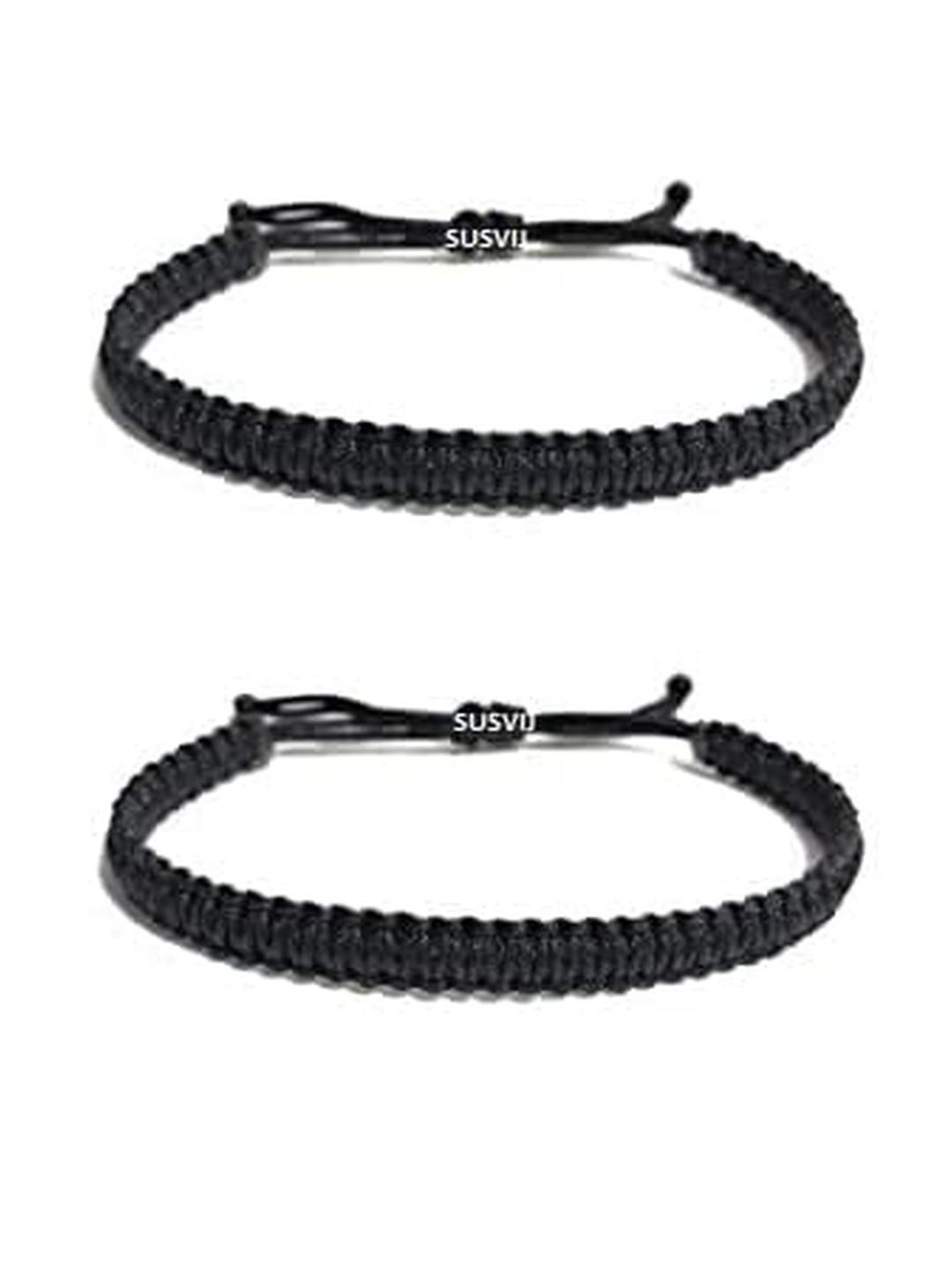 SUSVIJ Unisex Set Of 2 Black Drawstring Bracelets